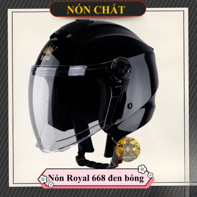 MŨ 3/4 ROYAL 668 2 Kính Đen Bóng