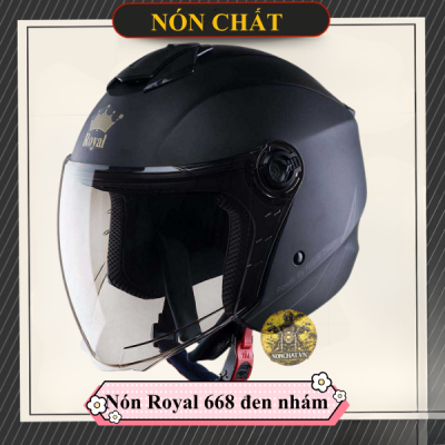 Mũ 3/4 2 kính Royal 668 đen nhám