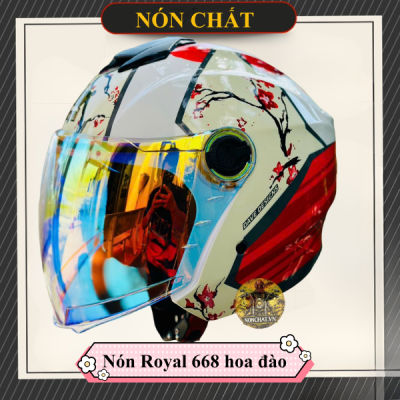 Mũ 3/4 2 kính Royal 668 hoa đào