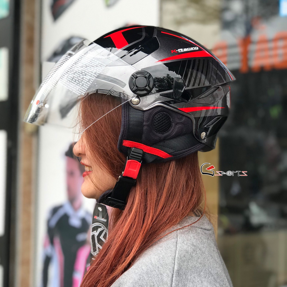 Nón 1/2 KYT Tiger Đỏ Xám Đen - Ảnh 3