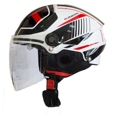Nón 1/2 KYT Tiger Jet Trắng Đen Đỏ Tem1 - Ảnh 2