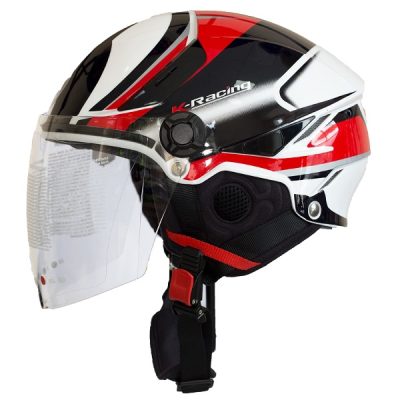 Nón 1/2 KYT Tiger Jet Trắng Đen Đỏ Tem2 - Ảnh 2