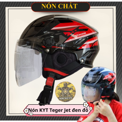 Nón 1/2 KYT Tiger Đỏ Đen