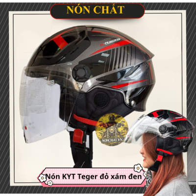 Nón 1/2 KYT Tiger Đỏ Xám Đen