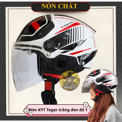 Nón 1/2 KYT Tiger Jet Trắng Đen Đỏ Tem1