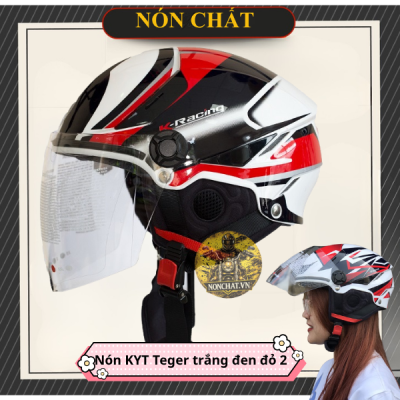 Nón 1/2 KYT Tiger Jet Trắng Đen Đỏ Tem2
