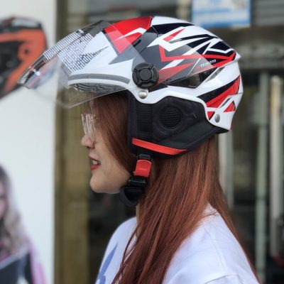 Nón 1/2 KYT Tiger Jet Trắng Đen Đỏ Tem2 - Ảnh 3