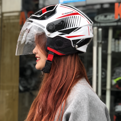 Nón 1/2 KYT Tiger Jet Trắng Đen Đỏ Tem1 - Ảnh 3