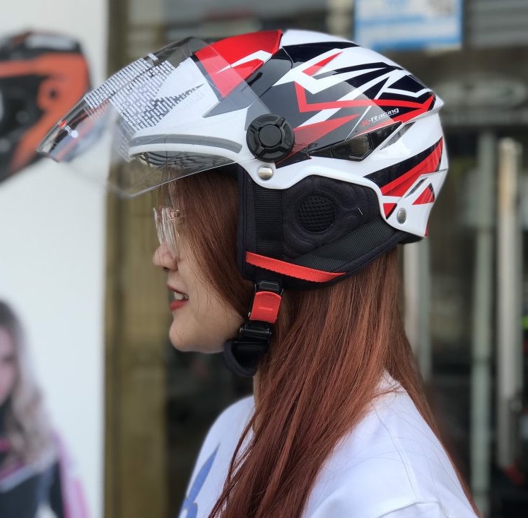 Nón 1/2 KYT Tiger Jet Trắng Đen Đỏ Tem2 - Ảnh 3
