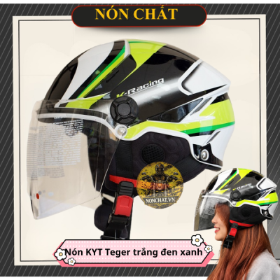 Nón 1/2 KYT Tiger Jet Trắng Xanh Đen