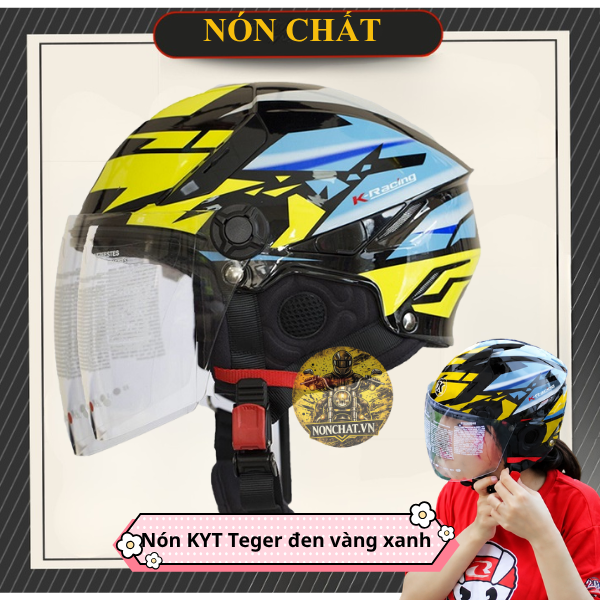 Nón 1/2 KYT Tiger Jet Vàng Xanh Dương
