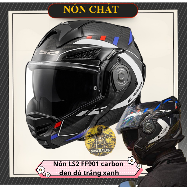 Nón LS2 FF901 Carbon đen đỏ trắng xanh dương