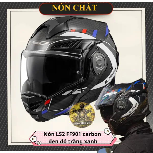 Nón LS2 FF901 Carbon đen đỏ trắng xanh dương