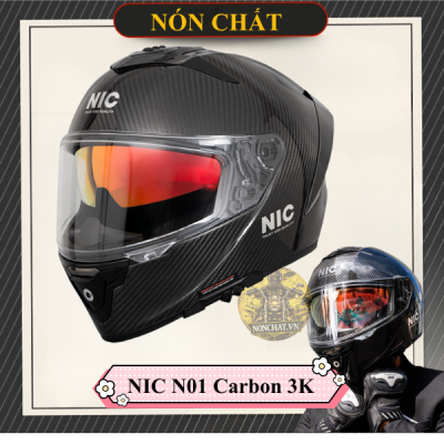 Nón Fullface NIC N01 Carbon 3k Bóng 2 Kính
