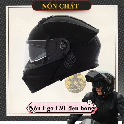 Nón Fullface 2 Kính Lật Hàm Ego E91 Đen Bóng