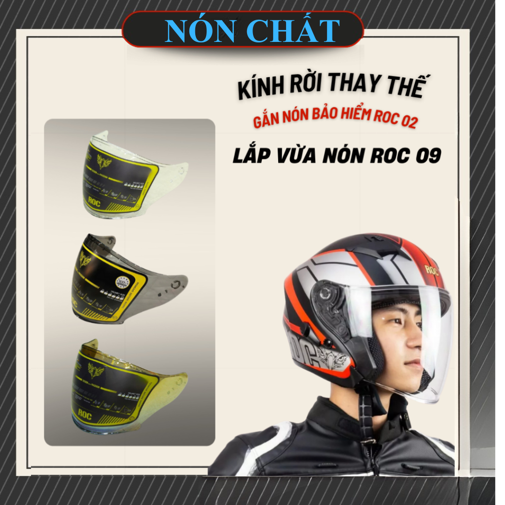 Kính thay thế nón bảo hiểm ROC 02, ROC 09 lắp vừa cho nón YOHE 878 và 878 plus