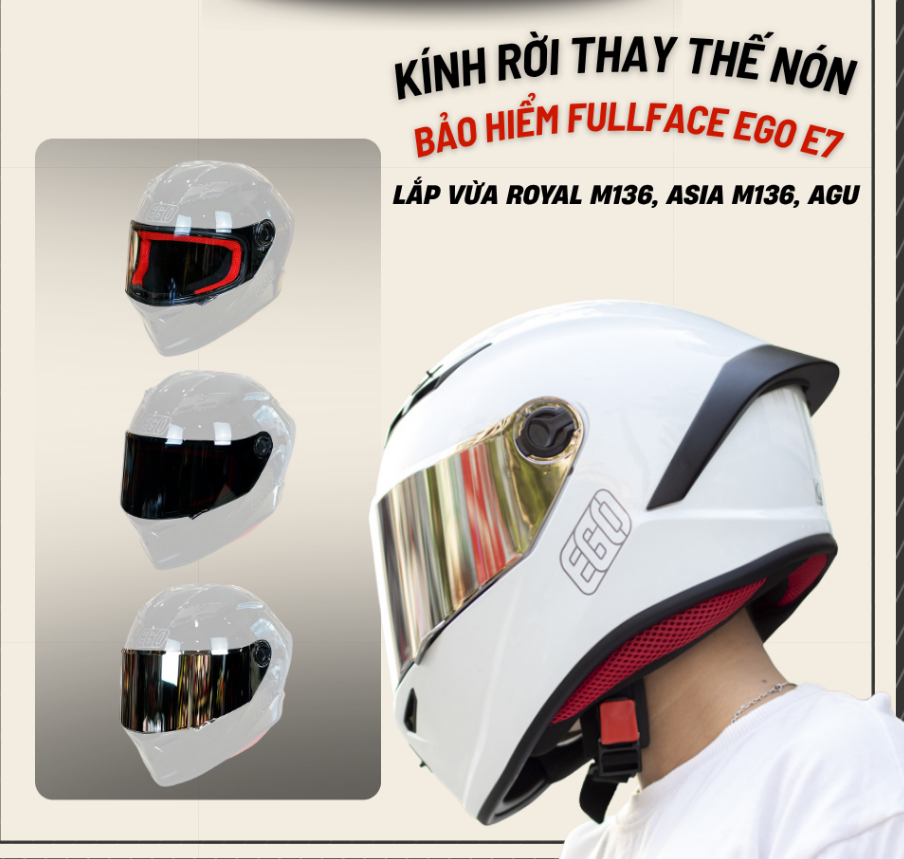 Kính thay thế cho nón AGU, Asia m136, Royal M136, EGO E7