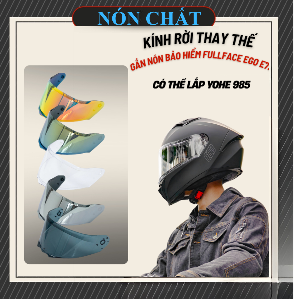 Kính rời thay thế cho nón bảo hiểm EGO E72 Và Yohe 985