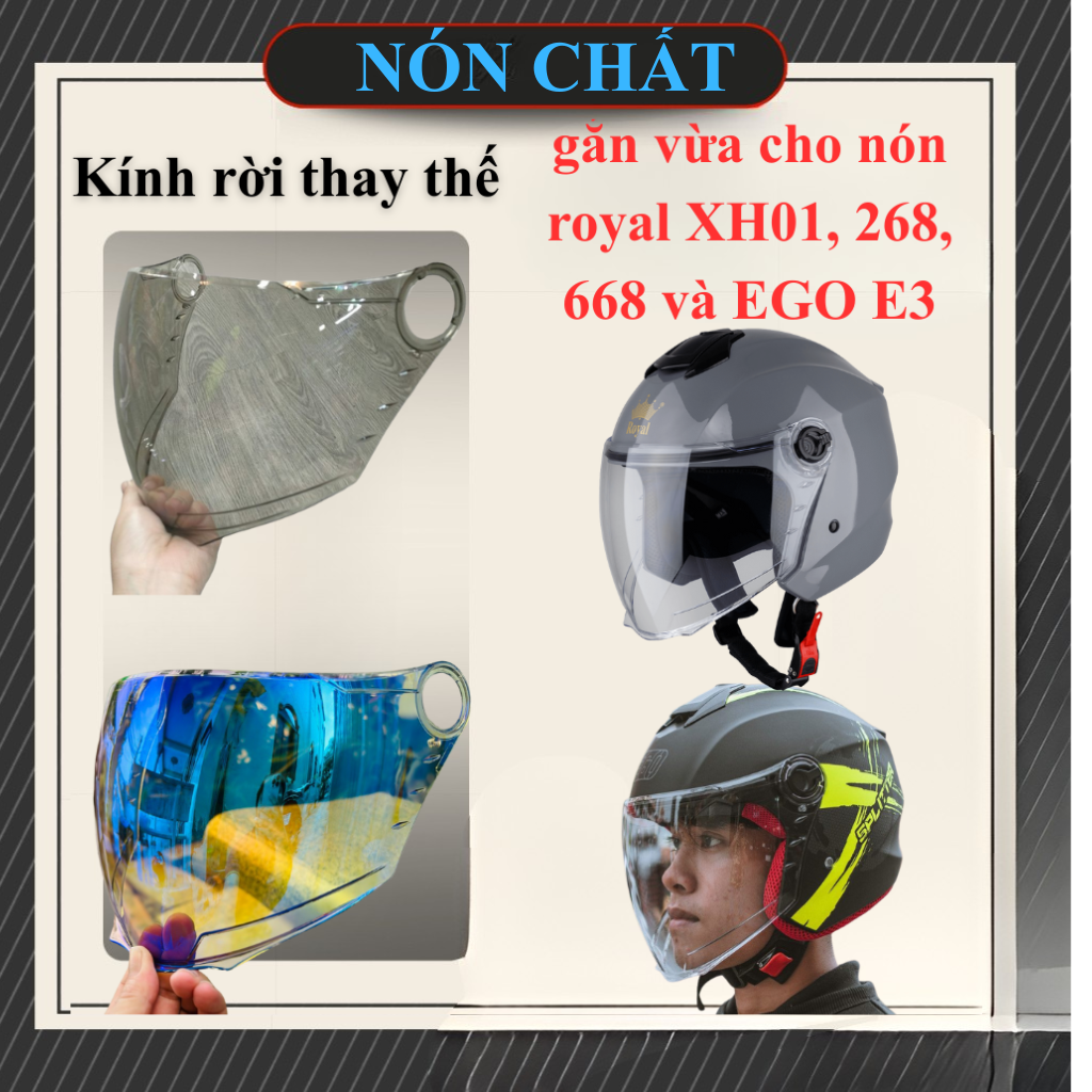 Kính thay thế nón Royal XH01, Royal 668, Royal 268 và EGO E3
