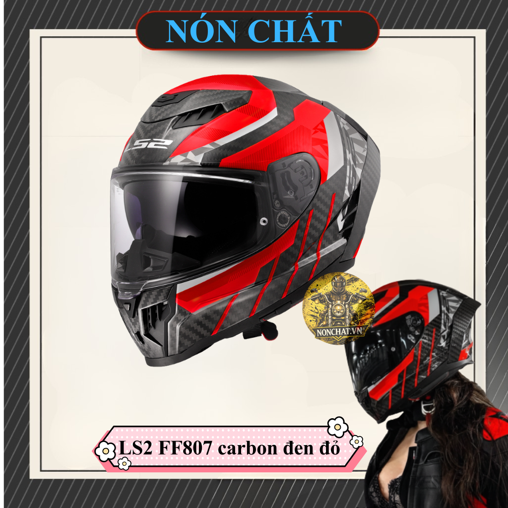Nón Fullface LS2 FF807 Dragon Carbon đen đỏ