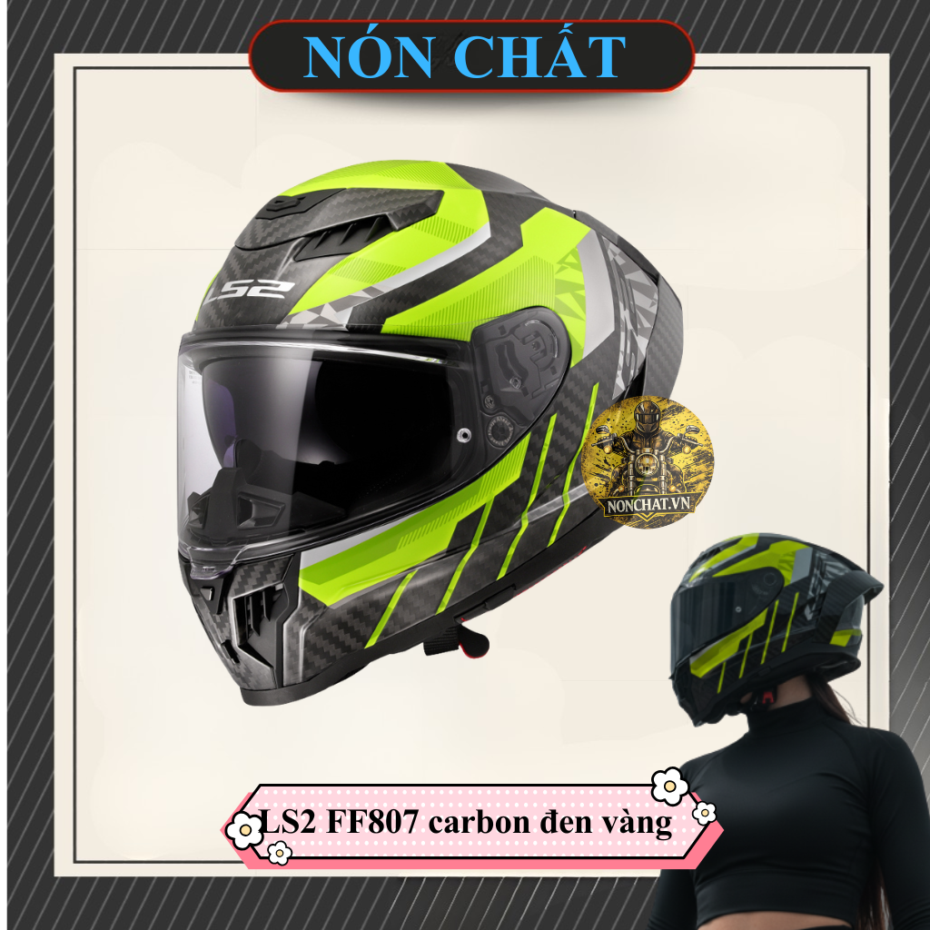 Nón Fullface LS2 FF807 Dragon Carbon đen vàng