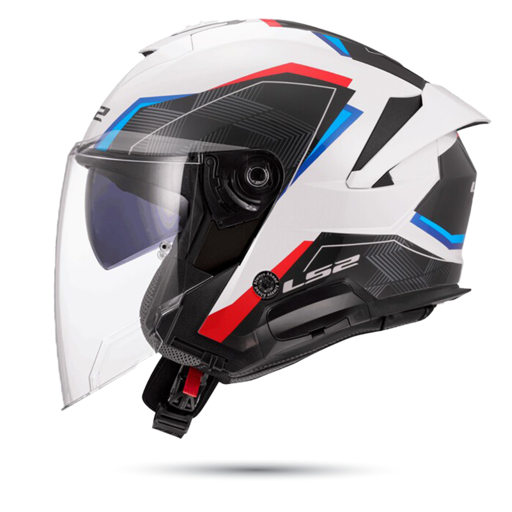 Nón 3/4 2 kính LS2 OF618 đen trắng đỏ