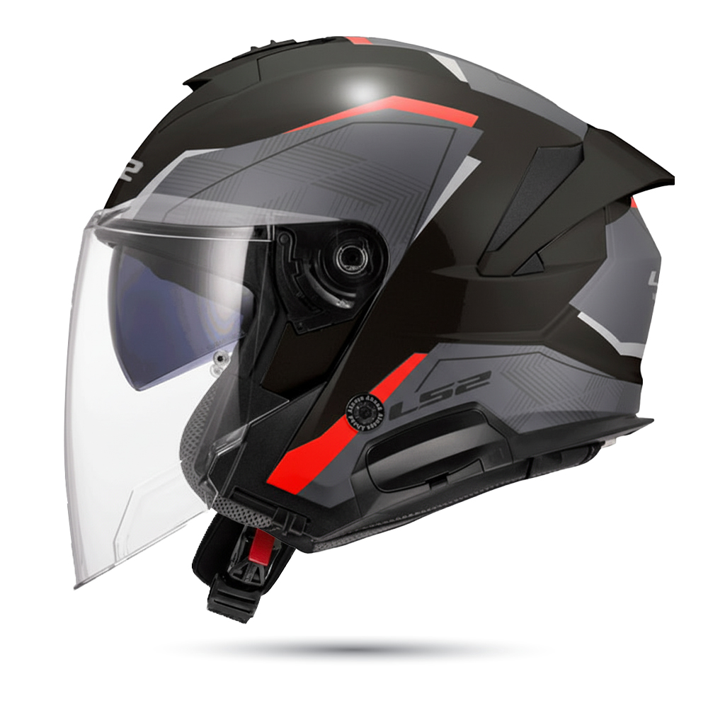 Nón 3/4 2 kính LS2 OF618 đen xám đỏ