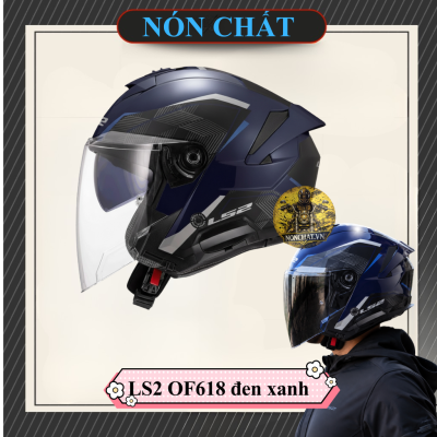 Nón 3/4 2 kính LS2 OF618 đen xanh dương