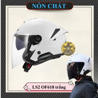 Nón 3/4 2 kính LS2 OF618 Trắng