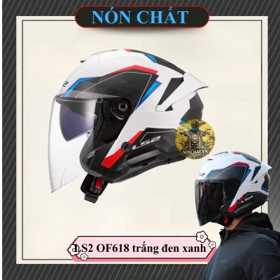 Nón 3/4 2 kính LS2 OF618 đen trắng đỏ
