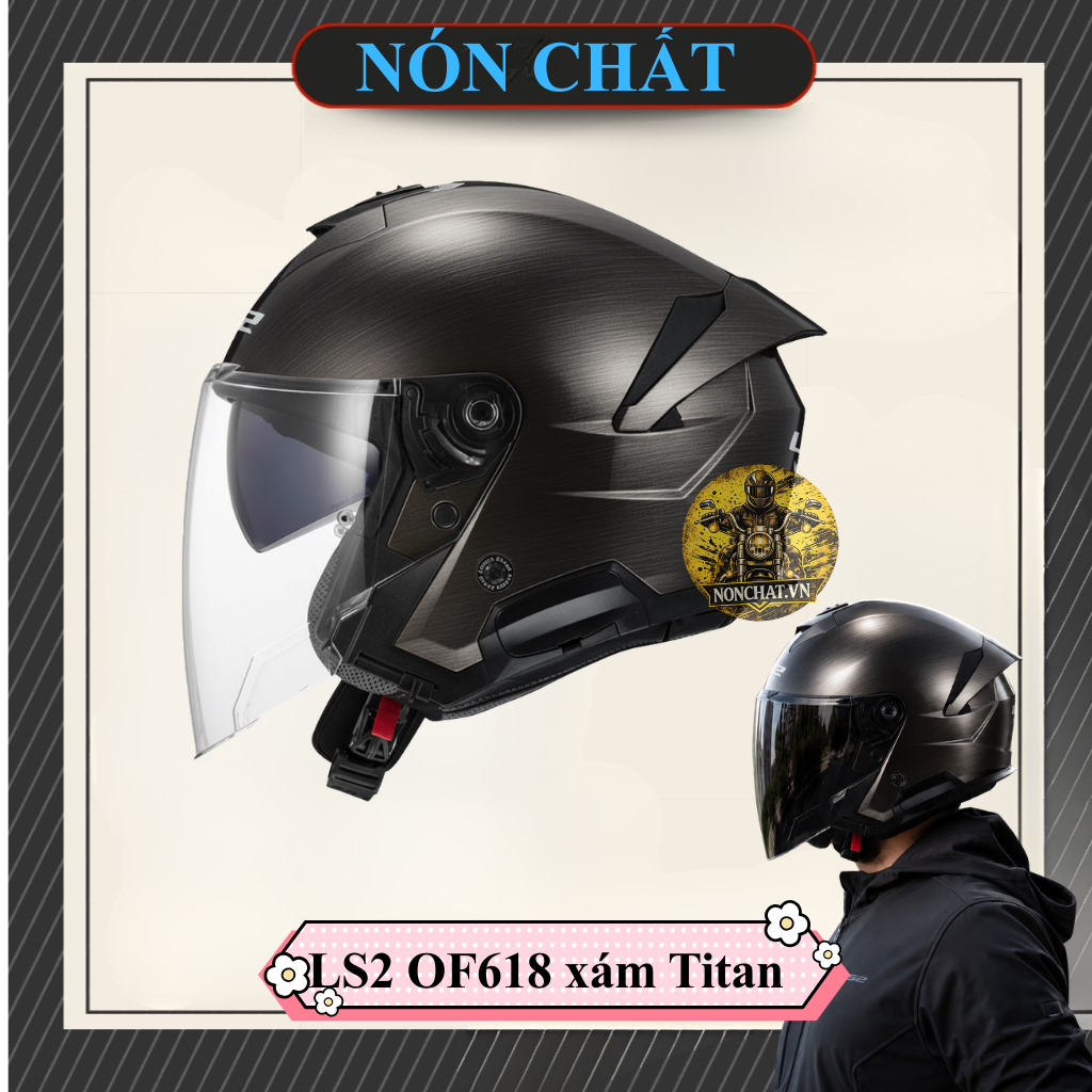 Nón 3/4 2 kính LS2 OF618 Xám Xước