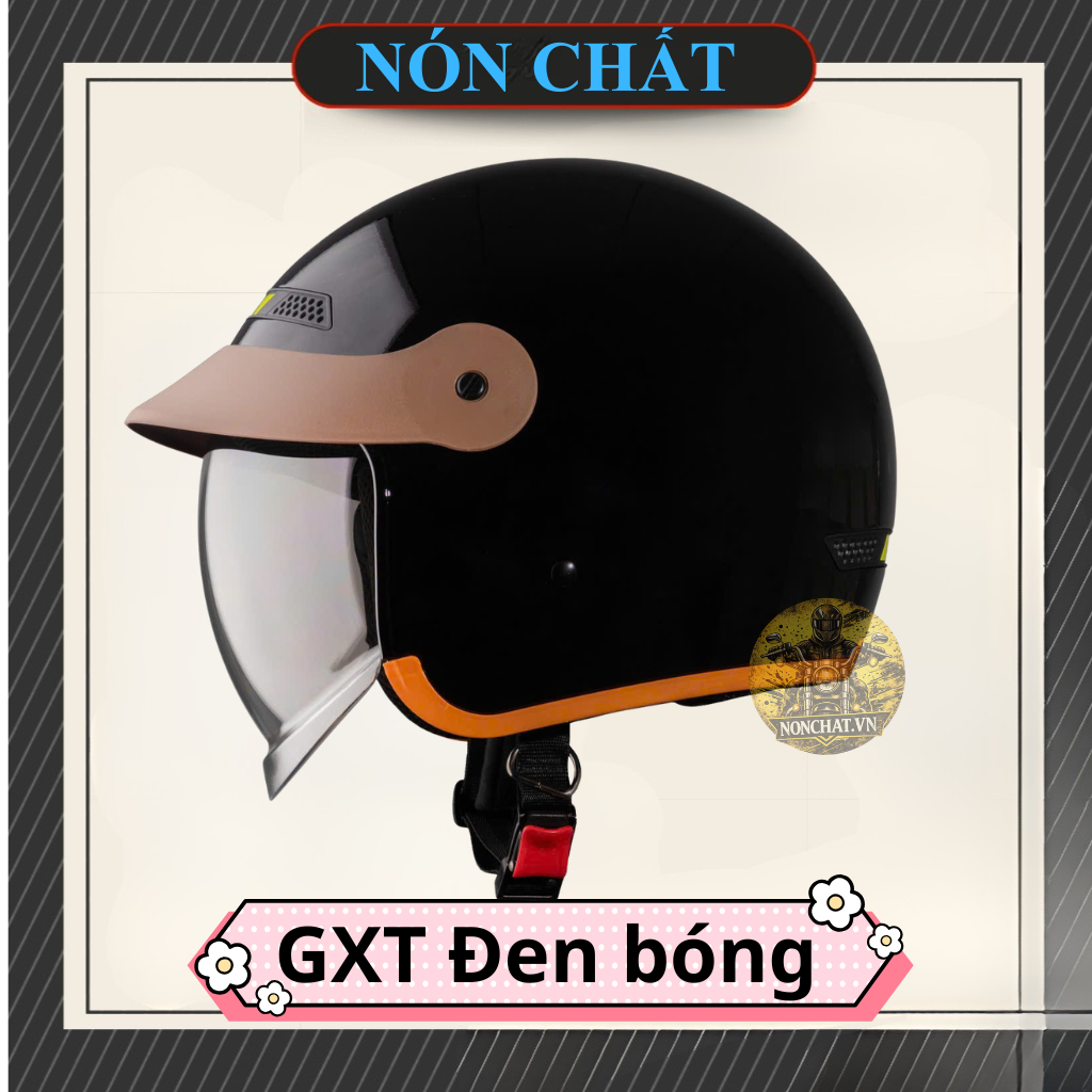 Nón 3/4 kính âm GXT đen bóng