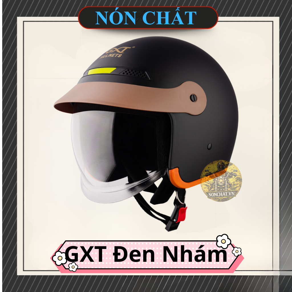 Nón 3/4 kính âm GXT đen nhám