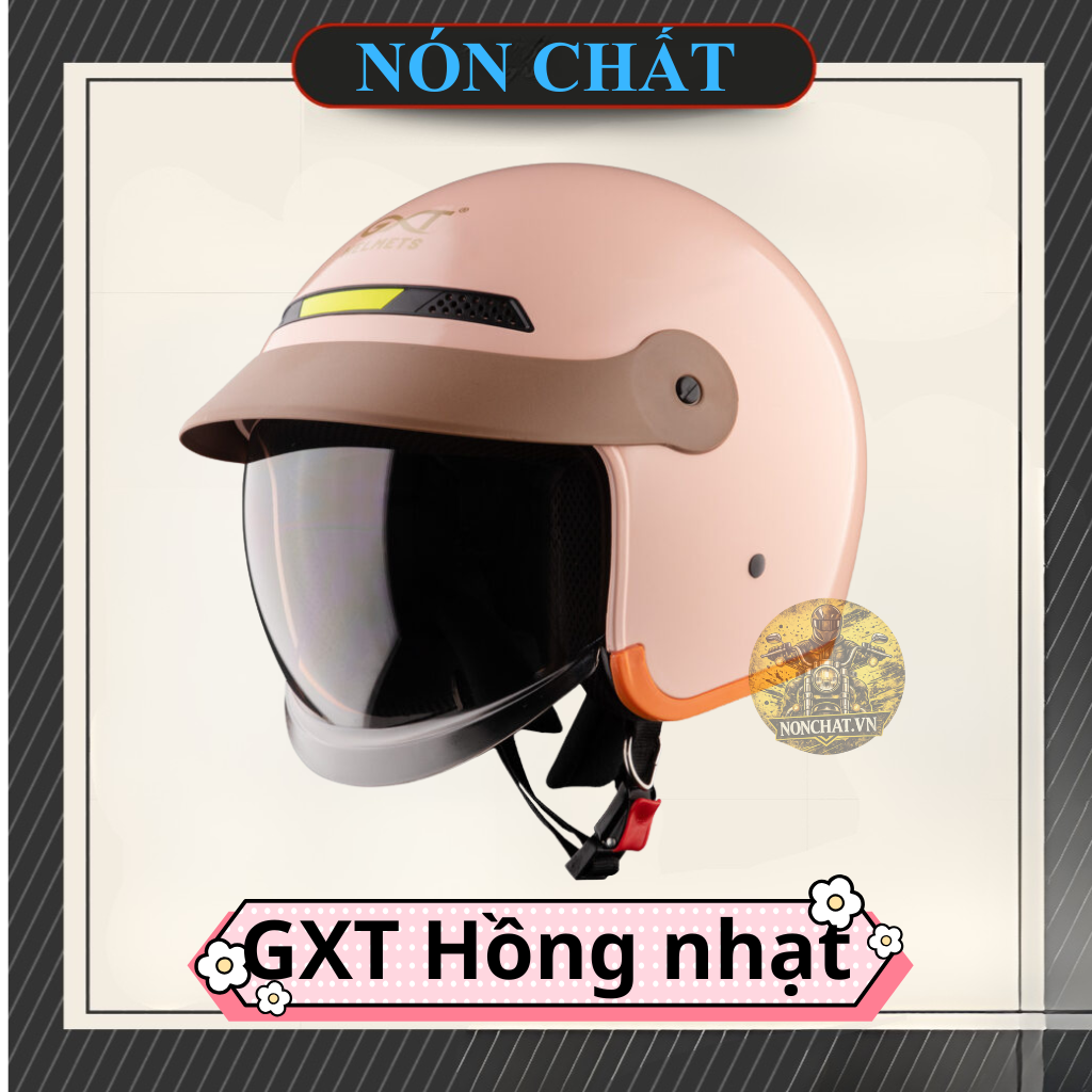 Nón 3/4 kính âm GXT hồng nhạt