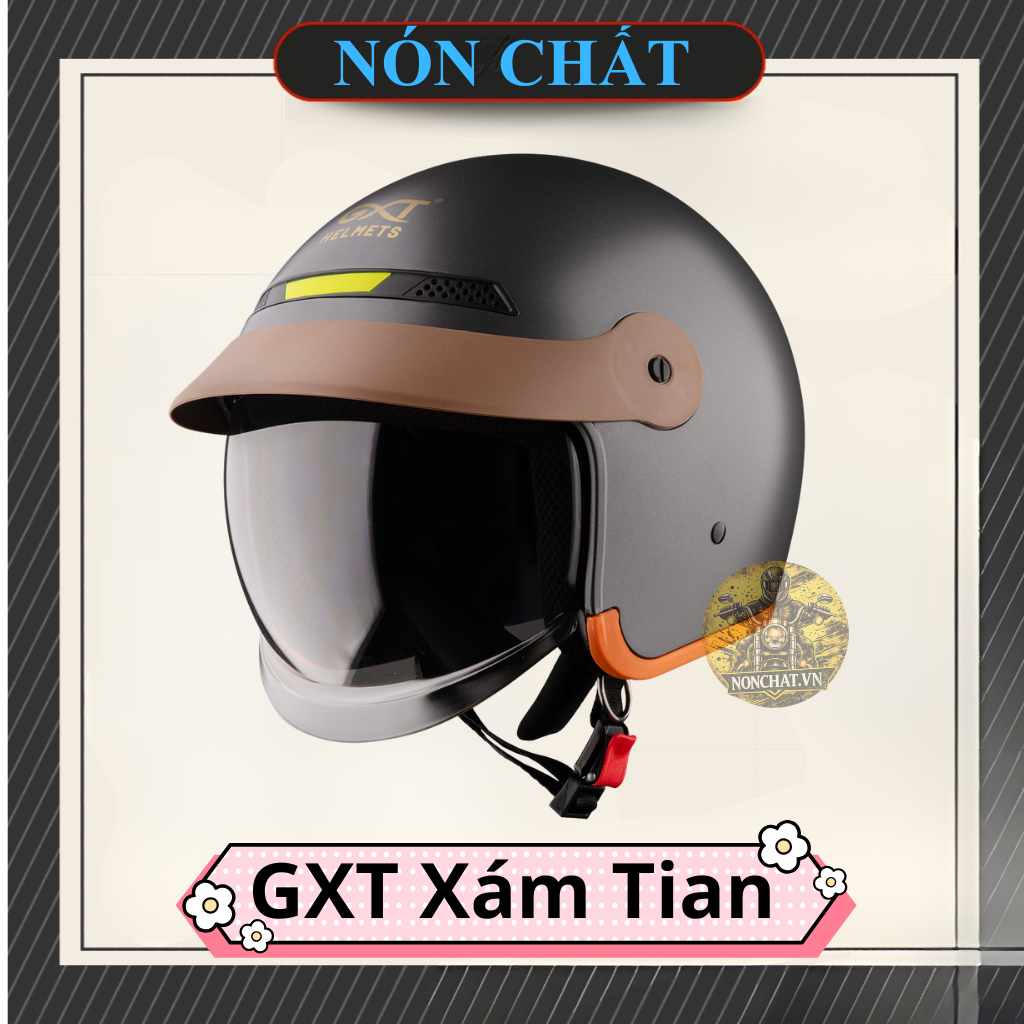 Nón 3/4 kính âm GXT xám titan nhám