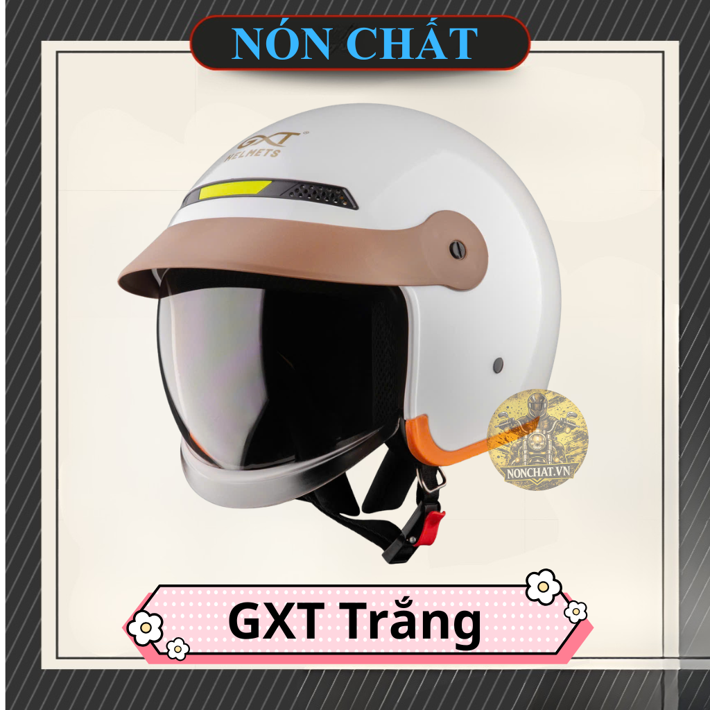 Nón 3/4 kính âm GXT trắng bóng