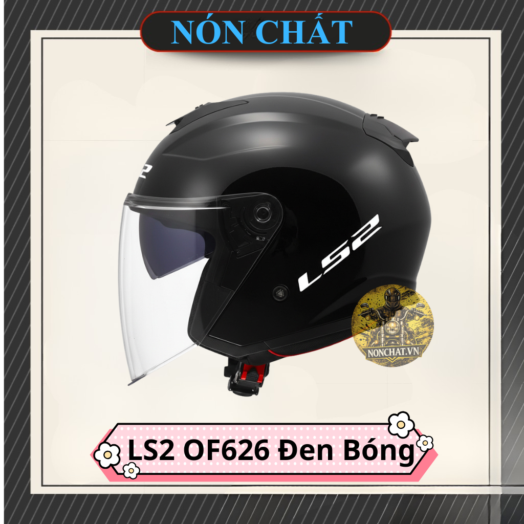 Nón 3/4 2 kính LS2 OF626 đen bóng