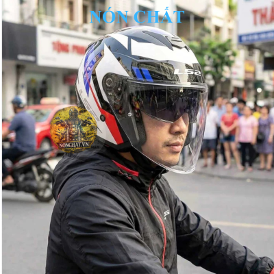 Nón 3/4 2 kính LS2 OF626 Black Blue Red - Ảnh 2