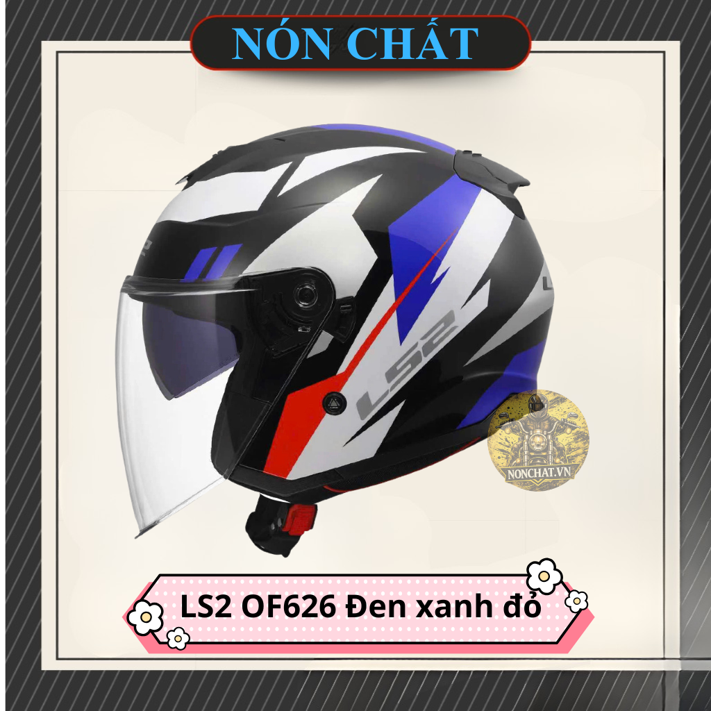 Nón 3/4 2 kính LS2 OF626 Black Blue Red