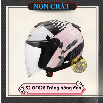 Nón 3/4 2 kính LS2 OF626 Trắng Hồng