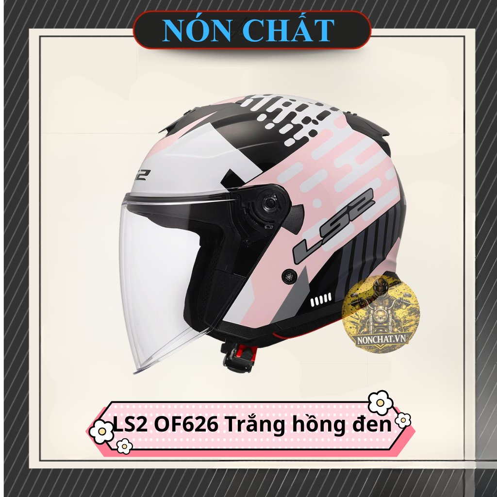 Nón 3/4 2 kính LS2 OF626 Trắng Hồng