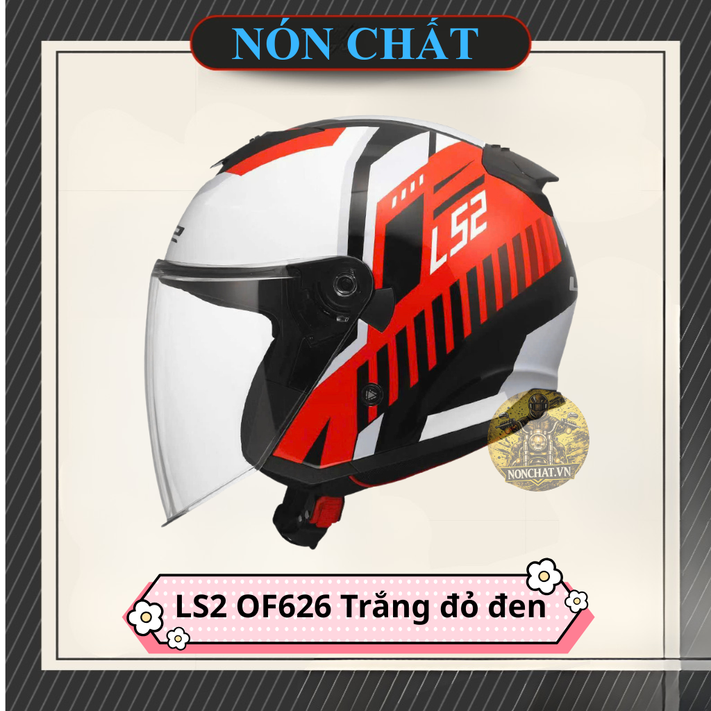 Nón 3/4 2 kính LS2 OF626 Black White Red