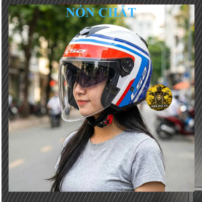 Nón 3/4 2 kính LS2 OF626 White Blue Red - Ảnh 2