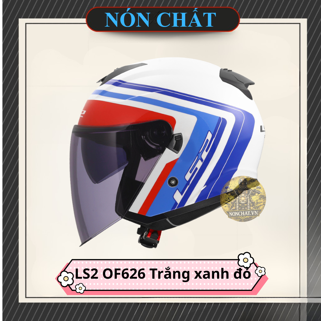 Nón 3/4 2 kính LS2 OF626 White Blue Red