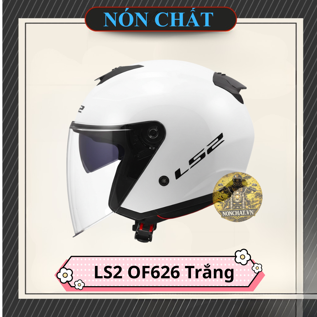 Nón 3/4 2 kính LS2 OF626 Trắng