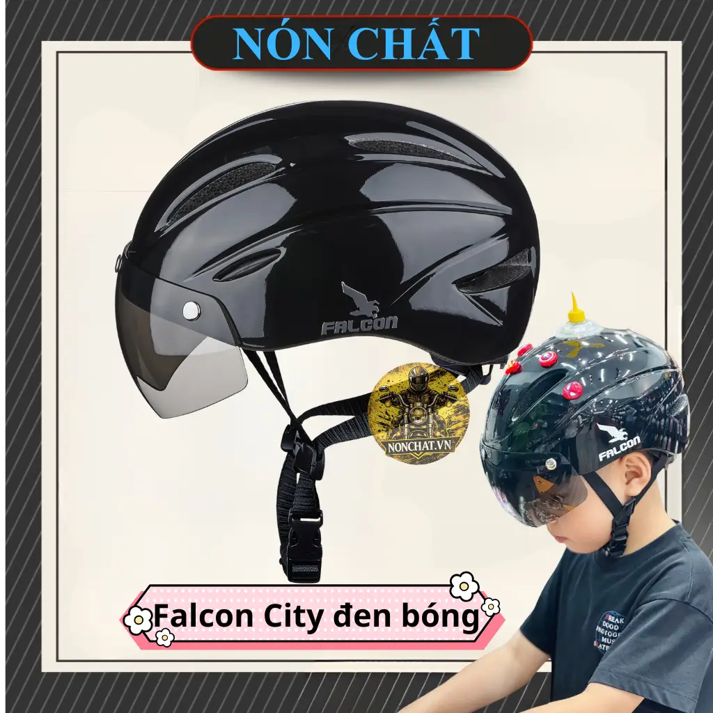 Nón Falcon City Đen bóng