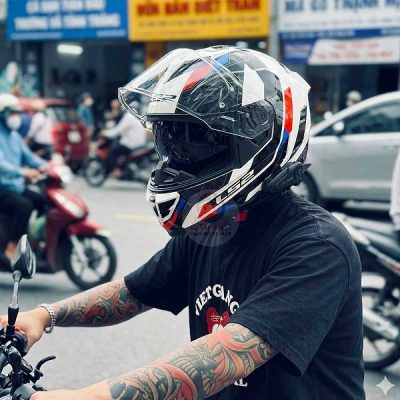 Nón LS2 FF818 trắng đỏ xanh đen - Ảnh 3